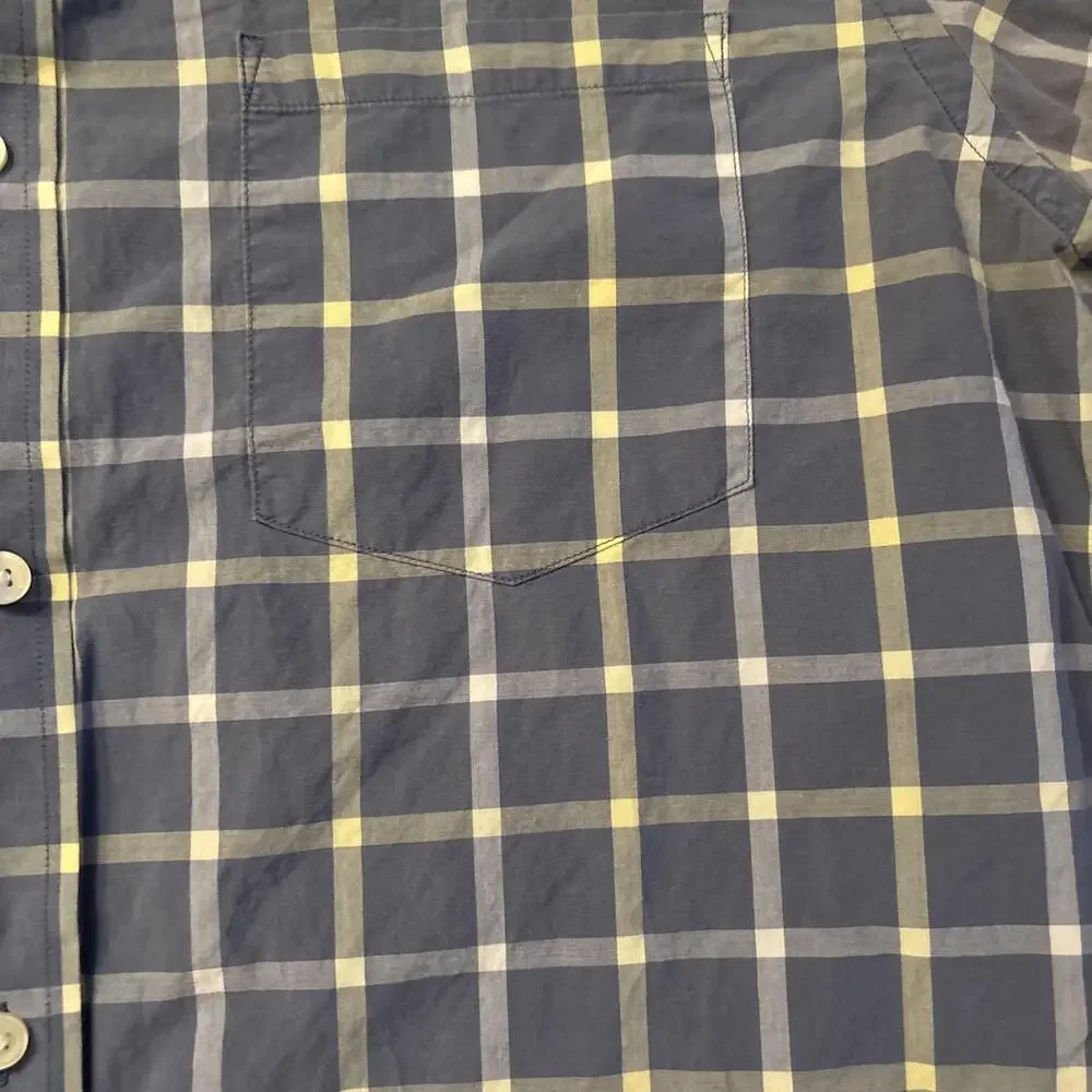 Banana Republic Mens Button Shirt Large Blue Check Slim Fit Soft Wash Casual